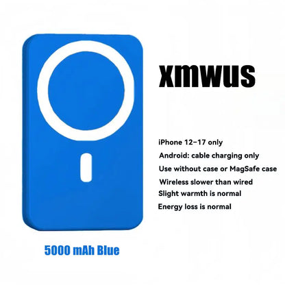 XMWUS 5000Mah Magnetic Power Bank, Wireless Portable Charger for Iphone 12-18 Series, Compatible with Magsafe Cases, Compact Travel Battery Pack