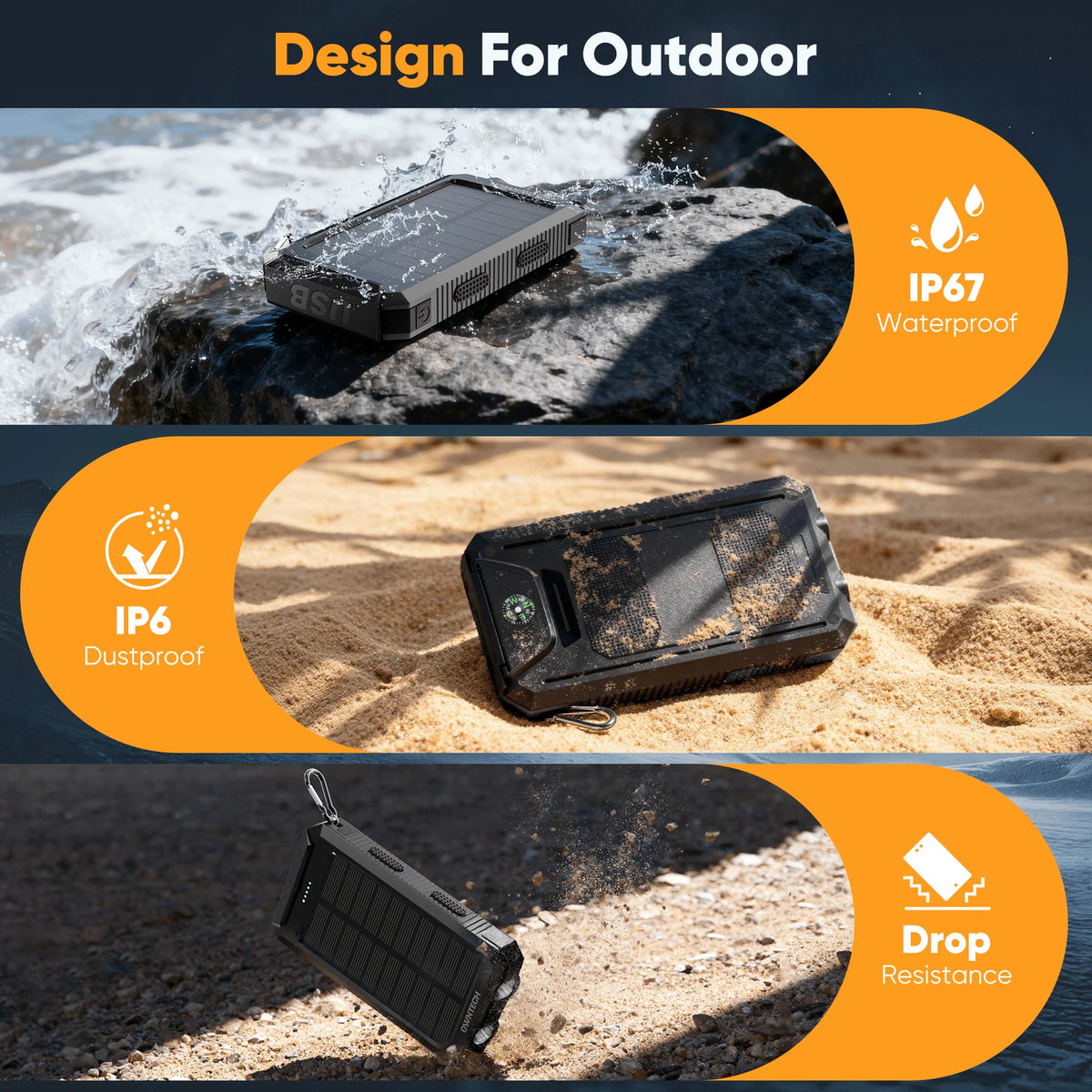 20000Mah Portable Power Bank Solar Charger for Cell Phone and Android, Solar Phone Chargers with Dual 5V USB Ports and 2 Led Flashlight