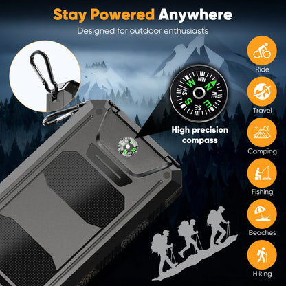 20000Mah Portable Power Bank Solar Charger for Cell Phone and Android, Solar Phone Chargers with Dual 5V USB Ports and 2 Led Flashlight