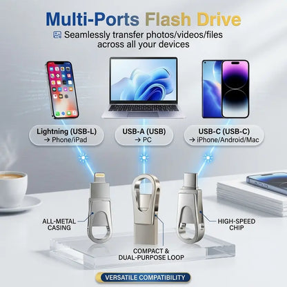 USB Flash Drive 3-In-1, Type-C OTG Dual Interface, Large Capacity Memory Stick, No App Needed, Compatible with Ios Android , for Phone Computer ,Student Office Use