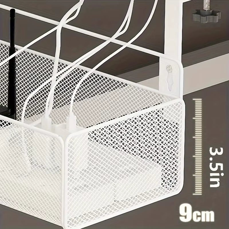 Under Desk Cable Management Tray No Drill Metal Mesh Cable Management under Desk with Clamp Mount
