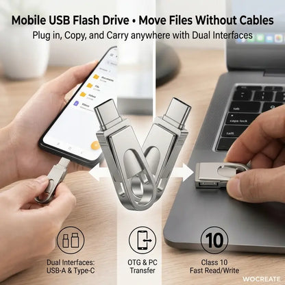 USB Flash Drive 3-In-1, Type-C OTG Dual Interface, Large Capacity Memory Stick, No App Needed, Compatible with Ios Android , for Phone Computer ,Student Office Use