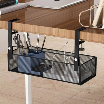 Under Desk Cable Management Tray No Drill Metal Mesh Cable Management under Desk with Clamp Mount