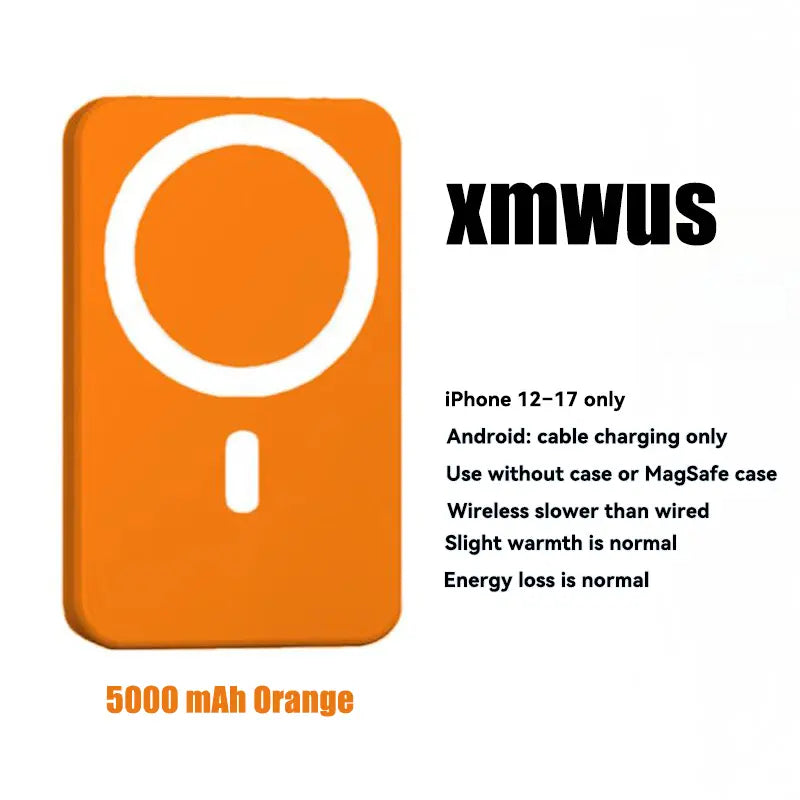 XMWUS 5000Mah Magnetic Power Bank, Wireless Portable Charger for Iphone 12-18 Series, Compatible with Magsafe Cases, Compact Travel Battery Pack