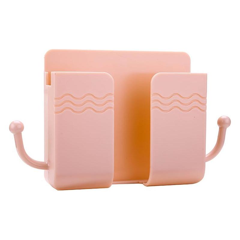 2 Pcs Wall Mount Phone Holder Adhesive Wall Phone Mount Charging Stand and Remote Control Stand Multipurpose Socket Pocket Universal Deck Storage Box for Bedroom, Kitchen, Bathroom, Office
