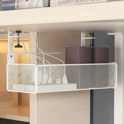 Under Desk Cable Management Tray No Drill Metal Mesh Cable Management under Desk with Clamp Mount