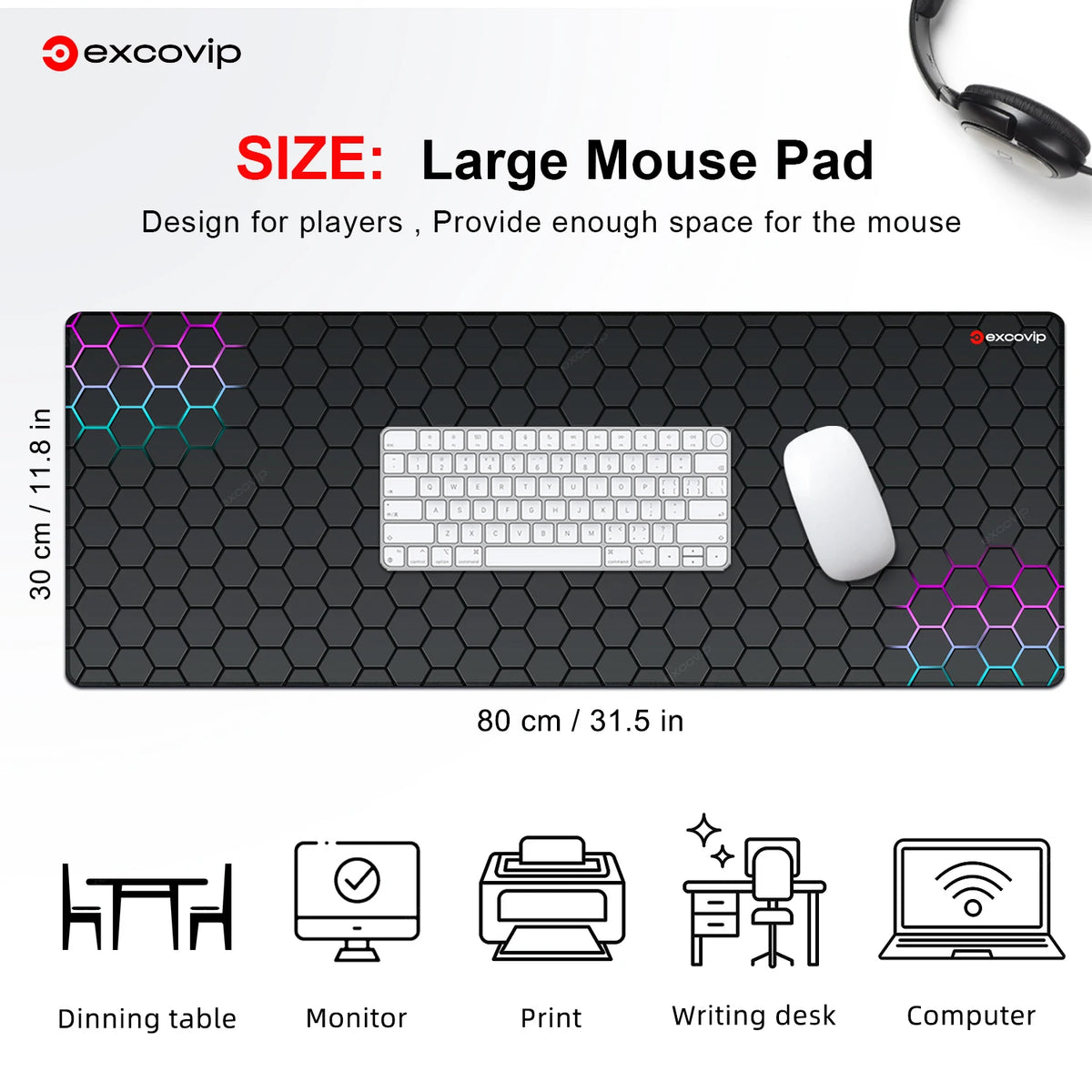 Gaming Mouse Pad Large with Stitched Edge Non-Slip Rubber Base Extended Desk Mat Keyboard Mousepad for Office Home Computer