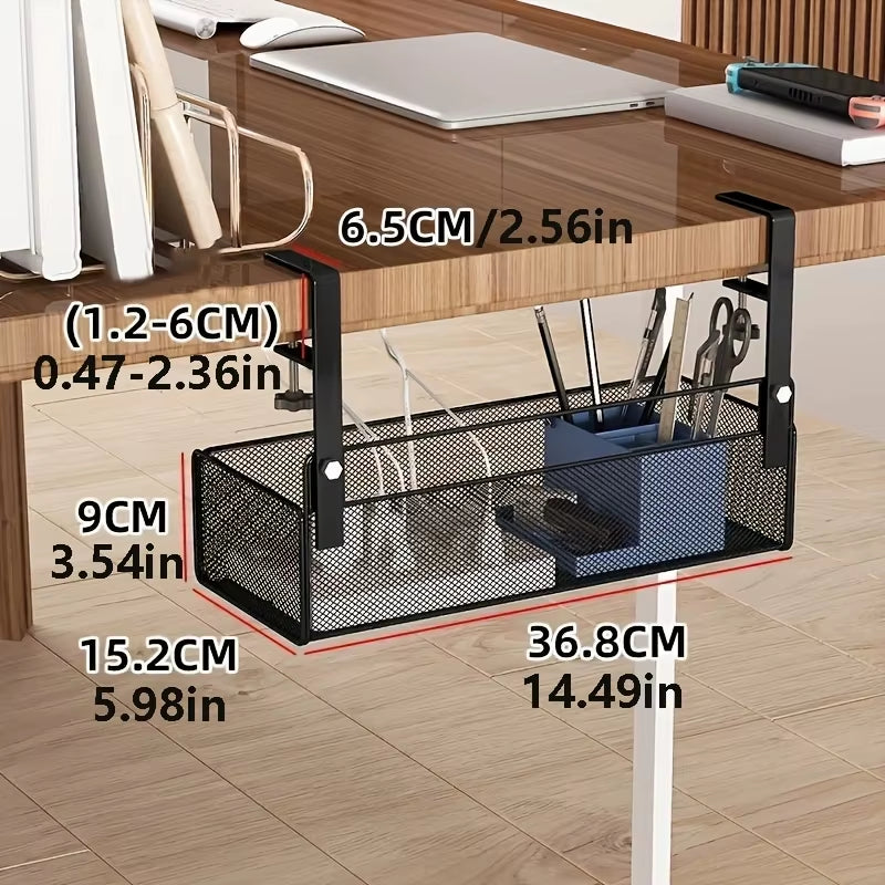 Under Desk Cable Management Tray No Drill Metal Mesh Cable Management under Desk with Clamp Mount