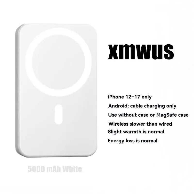 XMWUS 5000Mah Magnetic Power Bank, Wireless Portable Charger for Iphone 12-18 Series, Compatible with Magsafe Cases, Compact Travel Battery Pack
