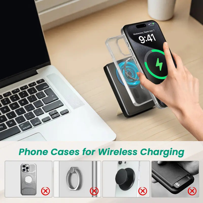10000Mah Silicone Magnetic Mobile Power Bank with Built-In Foldable Stand - 22.5W Fast Charging Foldable Wireless Charger, 15W Chargeable 4-Device Station with USB-C Charger Cable, Slim Battery for Iphone 12/13/17 & Android Smartphones Techvibes